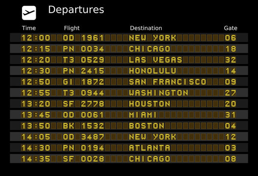 Departure board - editable travel vector illustration