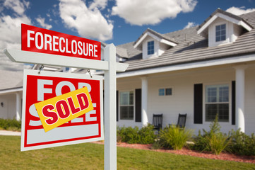Sold Foreclosure Real Estate Sign and House - Left
