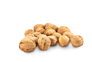 Walnuts on white background