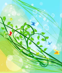 Türaufkleber Beautiful green leaf background, vector illustration © blina