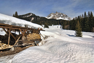 Snow on the Dolomites Mountains, Italy