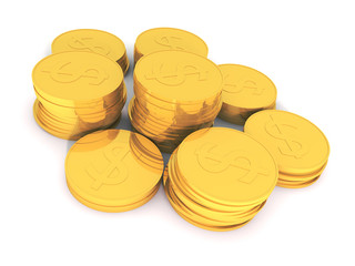 3D rendering of golden coins