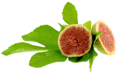 figues, fruit et feuille, fond blanc © Unclesam