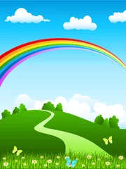 Poster Glooiende heuvels met regenboog © djdarkflower