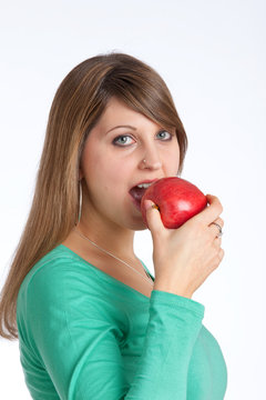 eating a red apple