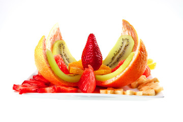 fresh fruits on white