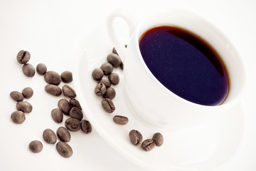 black coffee with beans