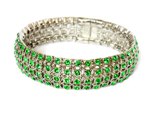 silver bracelet with green gem