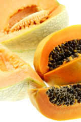 papaye et melon, fond blanc