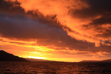 Colorful sunset in the Caribbean over ocean