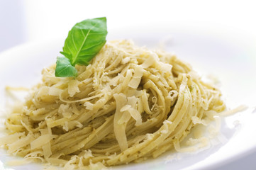 Italian Pasta with Pesto sauce,basil and Parmesan cheese