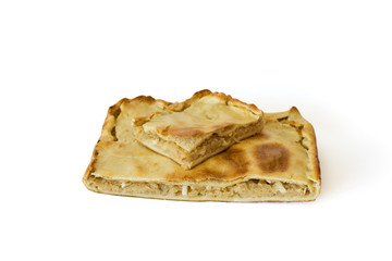 Baked cabbage pie on white background