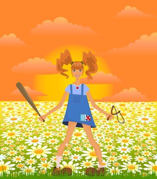 girl teenager with red hairs in style of Pippi Longstocking