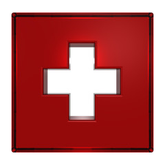 Red square with cross isolated on white