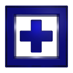 Blue cross in the square isolated on white