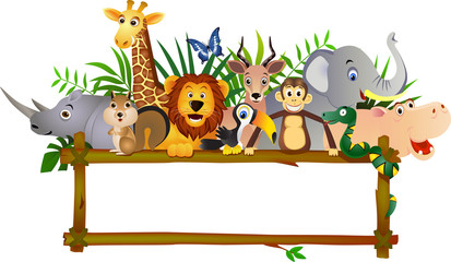 Animal cartoon and blank sign