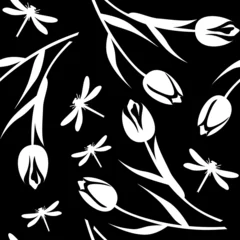Fotobehang Zwart wit bloemen Naadloos ornament 227