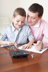 Father training the son to the finance