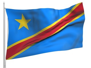 Flying Flag of Congo Democratic Republic - All Countries