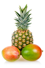 Ripe pineapple and mango fruits