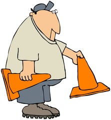 Worker Putting Out Safety Cones