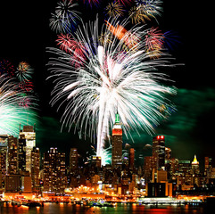 The New York City skyline and fireworks © Gary