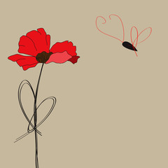 Poppy flower with butterfly