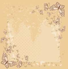 grunge background with tropical butterflies