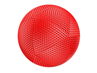 Red thorny textured sphere isolated on white.