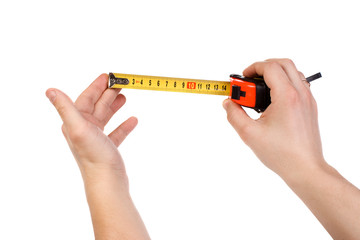 hands holding tape measure