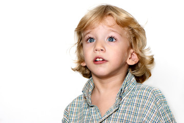 The boy with surprised face isolated