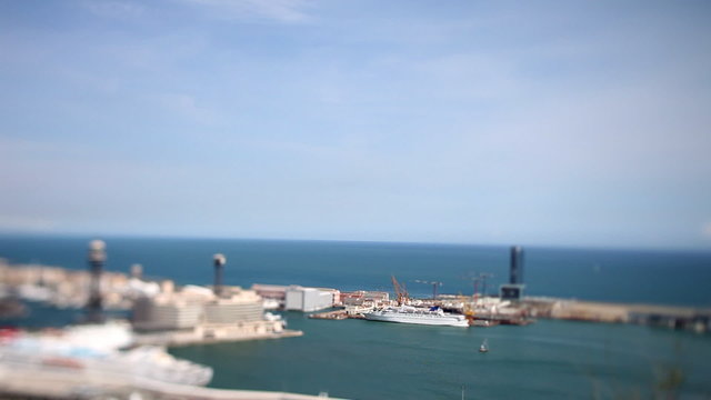 panoramic view of the city of barcelona, tilt and shift
