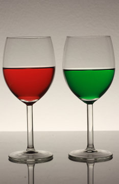 red and green wine in glass