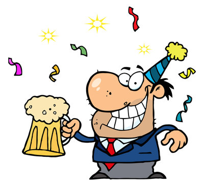 Happy Businessman Celebrating At A Party With Beer