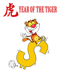 Cartoon Character Anima Happy Tiger Ride Dollar
