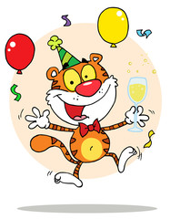 Obraz na płótnie Canvas Cartoon Character Animal Happy Tiger In Party,background
