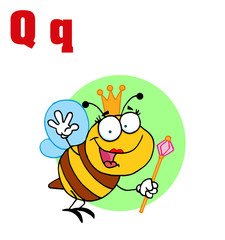Funny Cartoons Alphabet-Queen Bee With Letters Q