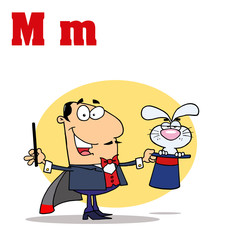 Funny Cartoons Alphabet-Magician With Letters M
