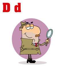 Funny Cartoons Alphabet-Detective With Letters D