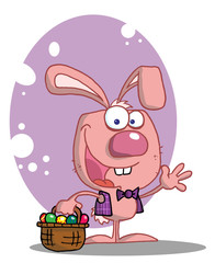 Pink Rabbit With Easter Eggs And Basket