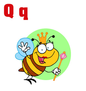 Funny Cartoons Alphabet-Queen Bee With Letters Q
