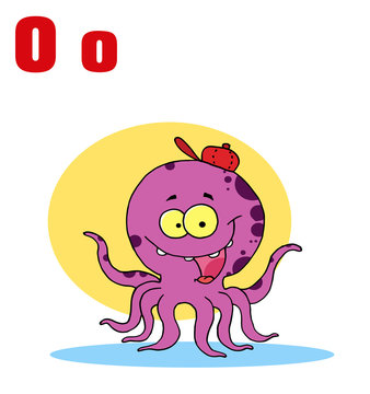 Funny Cartoons Alphabet-Octopus With Letters O