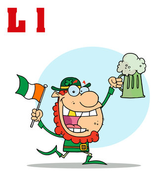 Funny Cartoons Alphabet-Leprechaun With Letters L