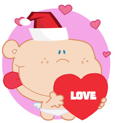Romantic cupid with red love heart