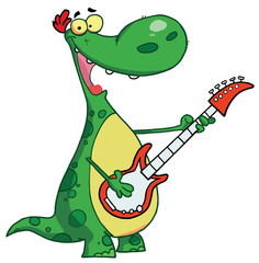 Dinosaur plays a guitar