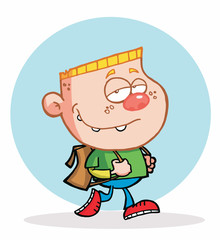 Cool Blond Boy Walking To School