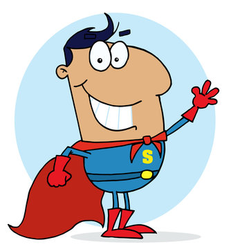 Hispanic Cartoon Super Hero Waving Man,background