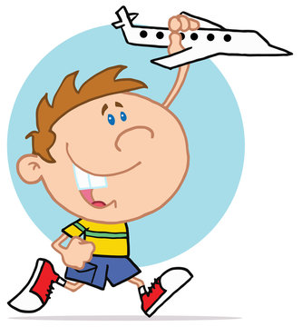 Happy Little Boy Playing With Airplane