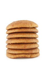 Pile of egg cake over white background