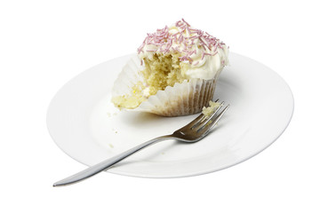 Half Eaten Cupcake with Clipping Path